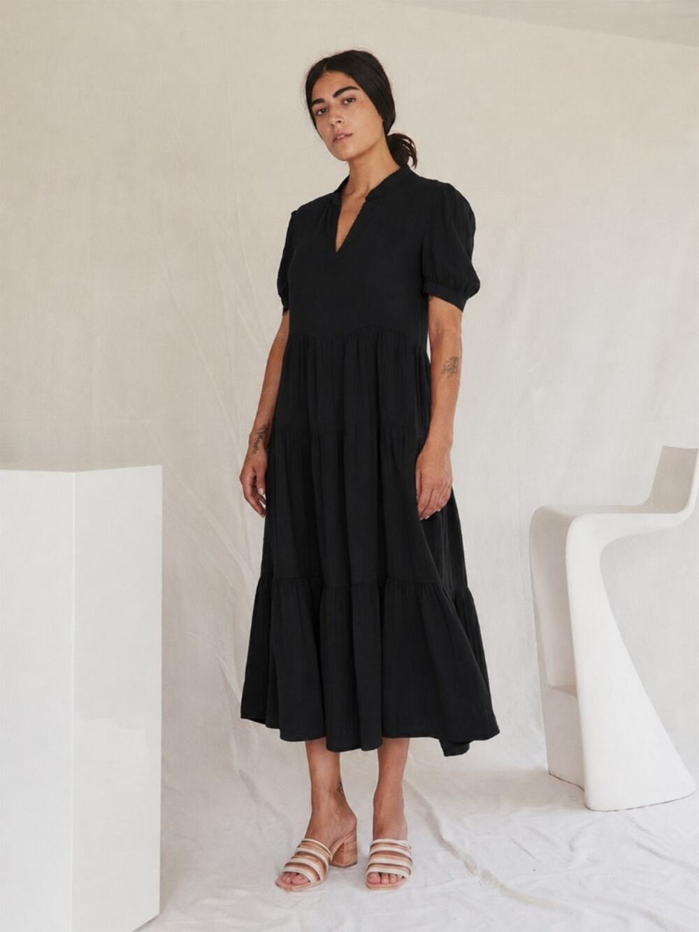 Sugar Candy Mountain The Lita Tiered Midi Dress in Black Size XS/S Cottagecore